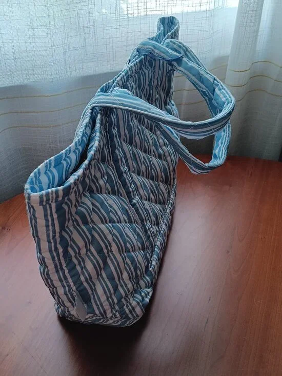 NWT Neely & Chloe Sky Blue & White Striped Cotton Tote with Insert Clutch - Picture 4 of 13